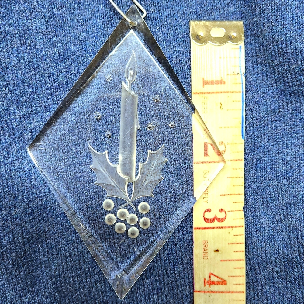 Clear Ornament with Holly and Candle Design